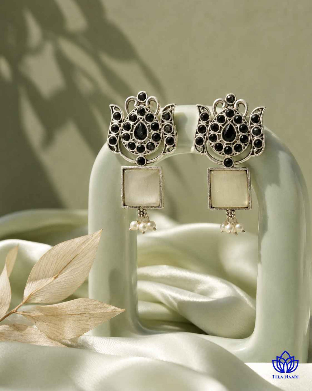 Silver Oxidised Earrings Azalea White