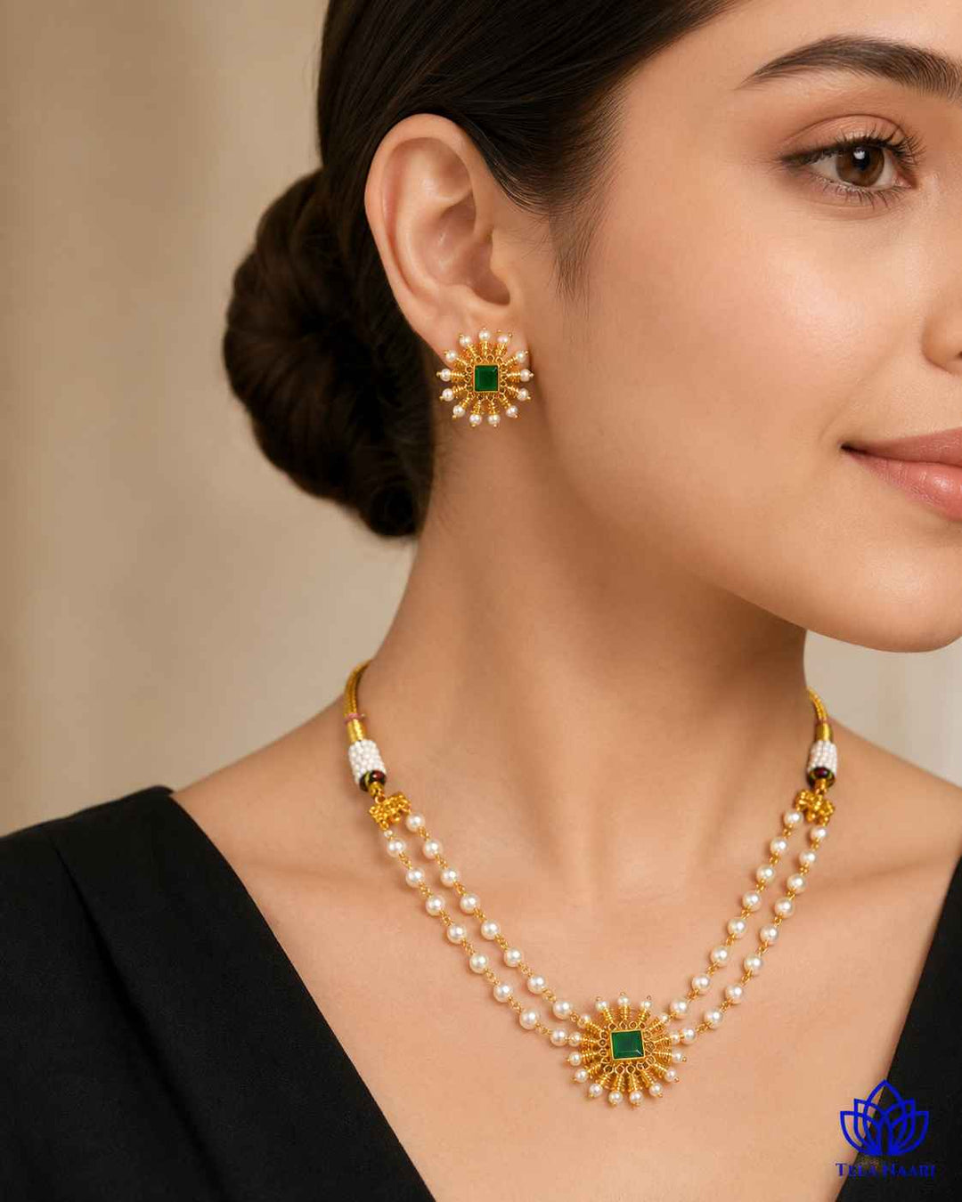 Jeevika Gold Plated Gold Stone Necklace Set