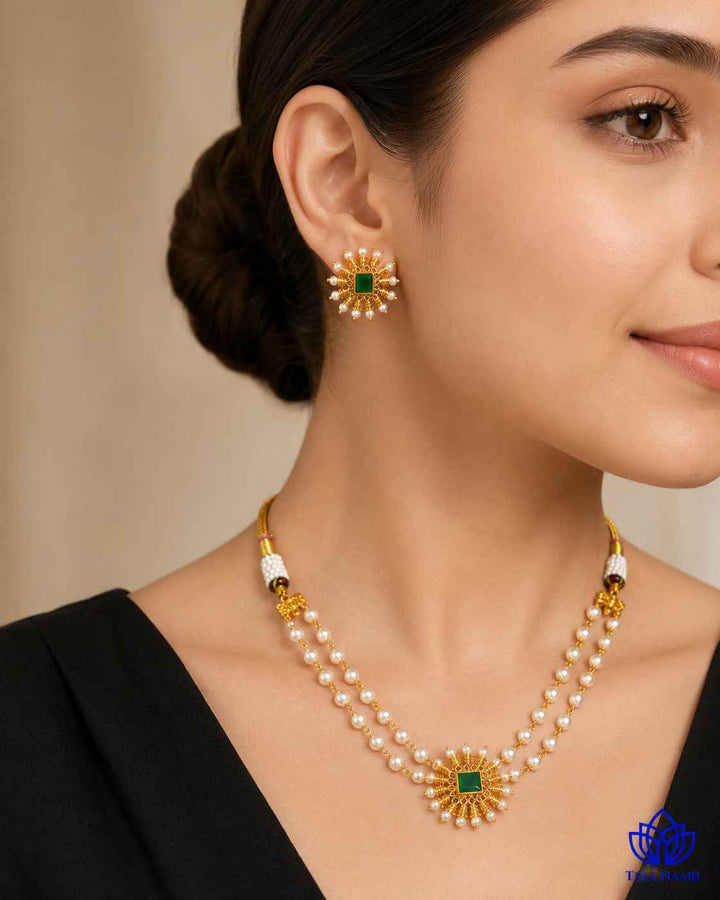 Jeevika Gold Plated Gold Stone Necklace Set