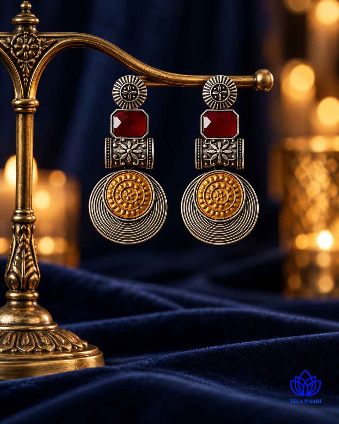 Aashtha Dual Tone Silver-Plated Red Earrings