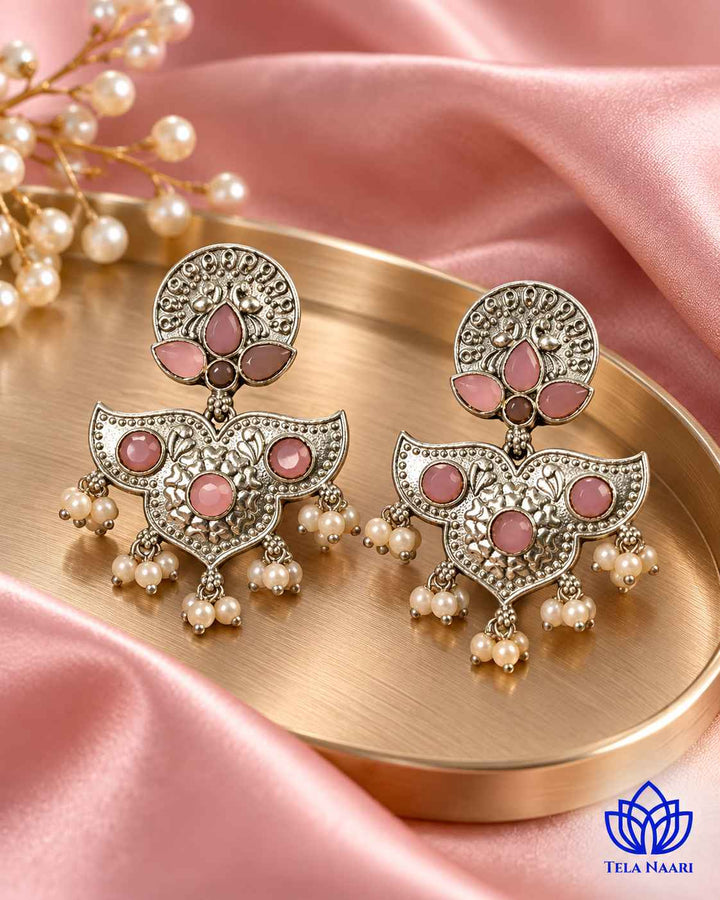 Silver Oxidised Pink Earrings Bashobi