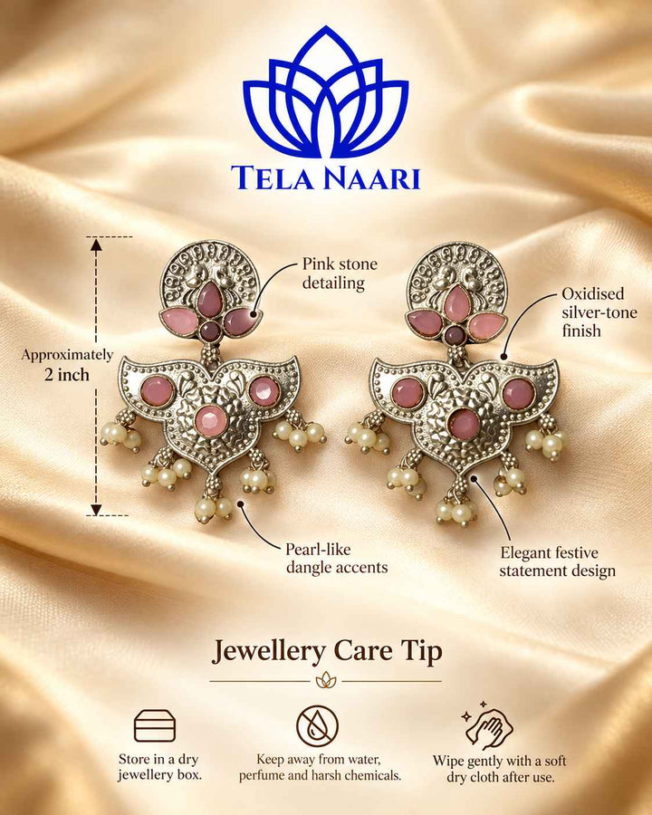 Silver Oxidised Pink Earrings Bashobi