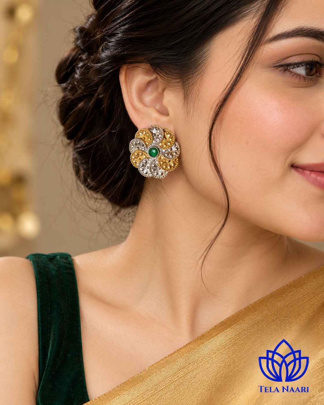 Anubhuti Silver Plated Dual Tone Stud Earrings