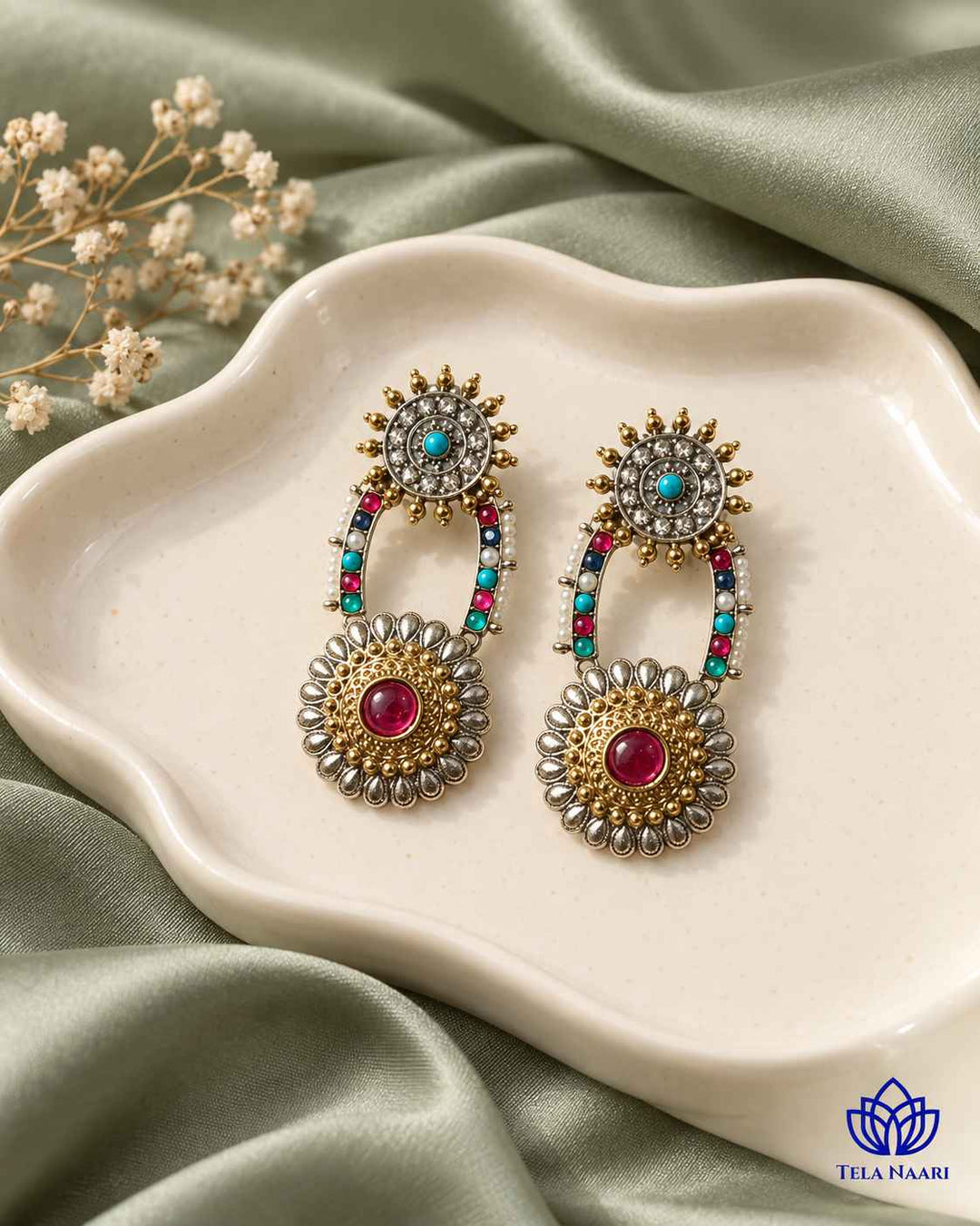Sushma Dual Tone Dangler Earrings
