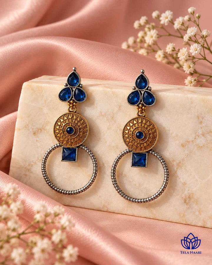 Aishwarya Blue Dual Tone Silver Plated Earrings