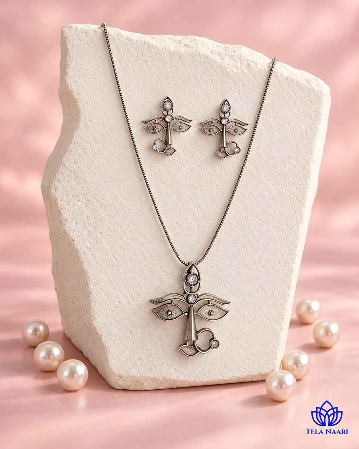 Maa Durga Silver Plated Necklace Set
