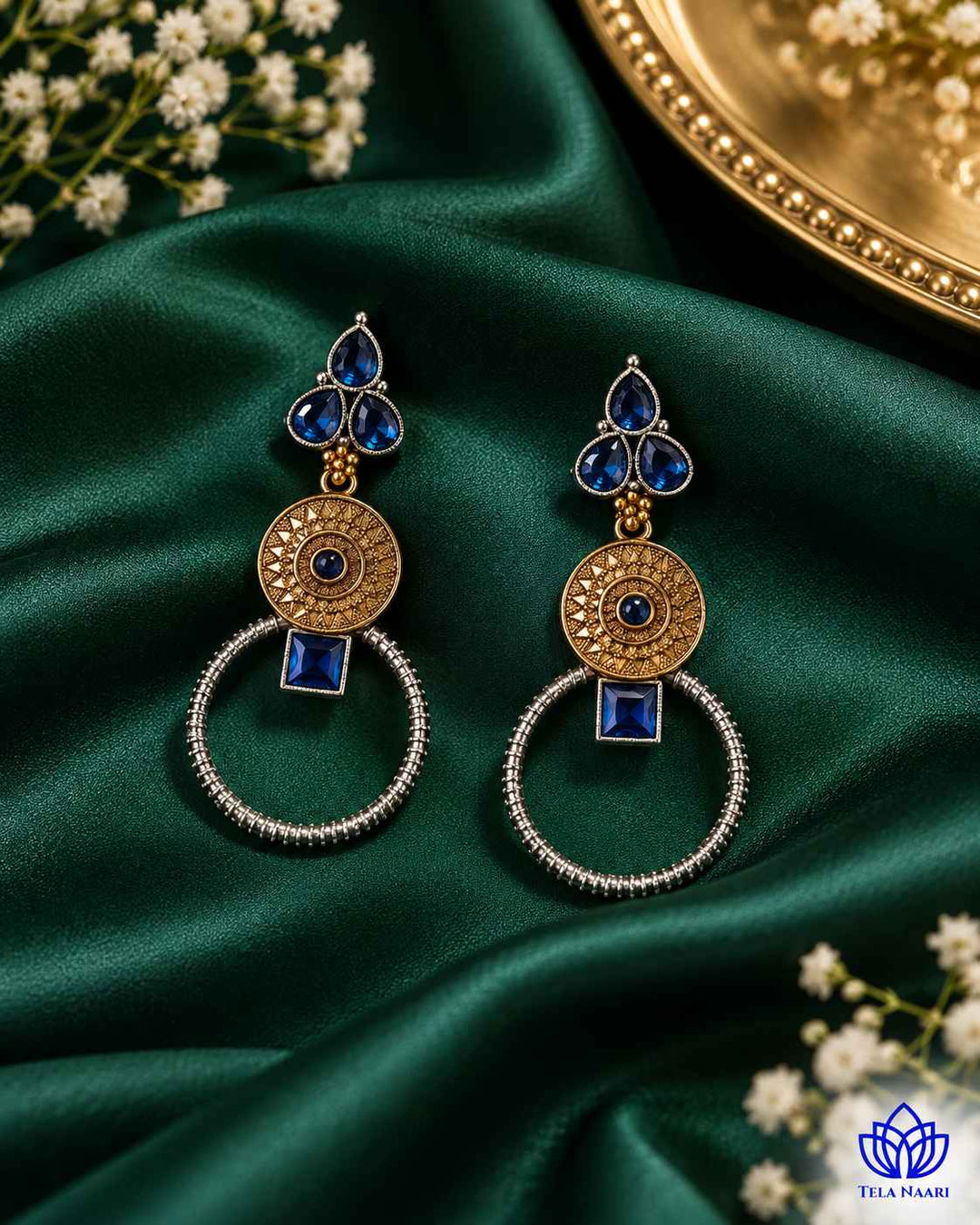 Aishwarya Blue Dual Tone Silver Plated Earrings