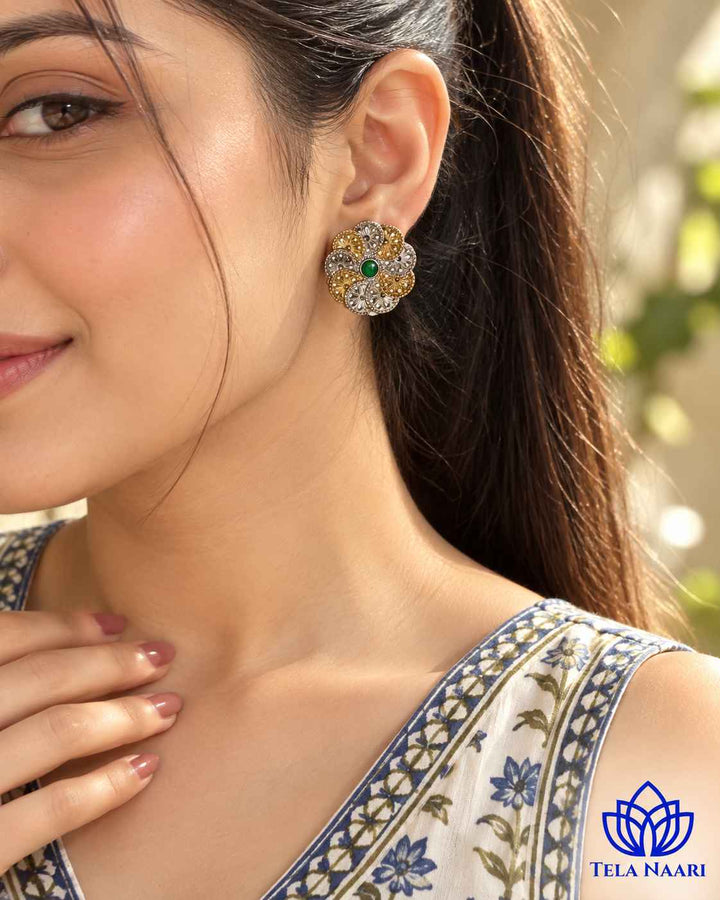 Anubhuti Silver Plated Dual Tone Stud Earrings