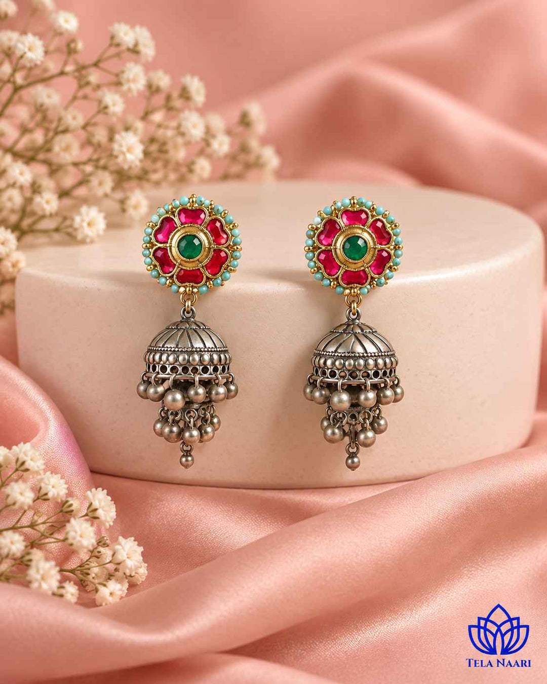 Sushmita Dual Tone Pachi Kundan Jhumka Earrings