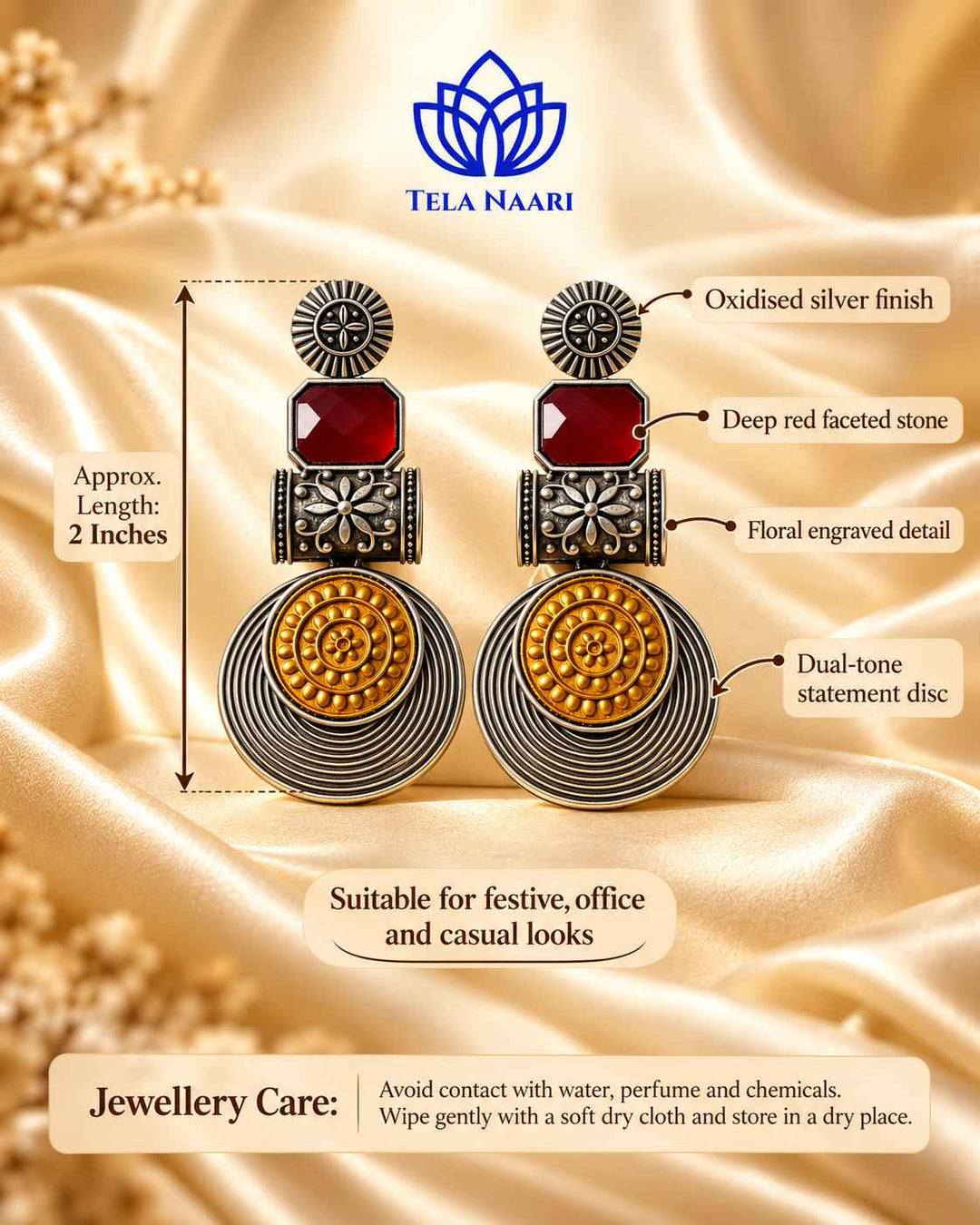 Aashtha Dual Tone Silver-Plated Red Earrings