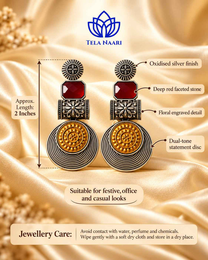 Aashtha Dual Tone Silver-Plated Red Earrings