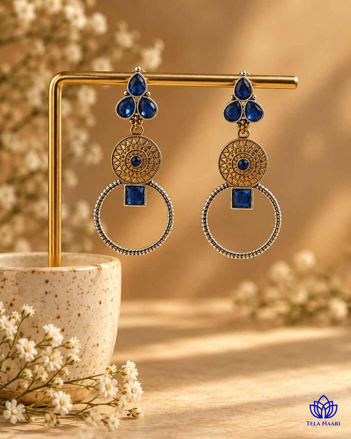 Aishwarya Blue Dual Tone Silver Plated Earrings