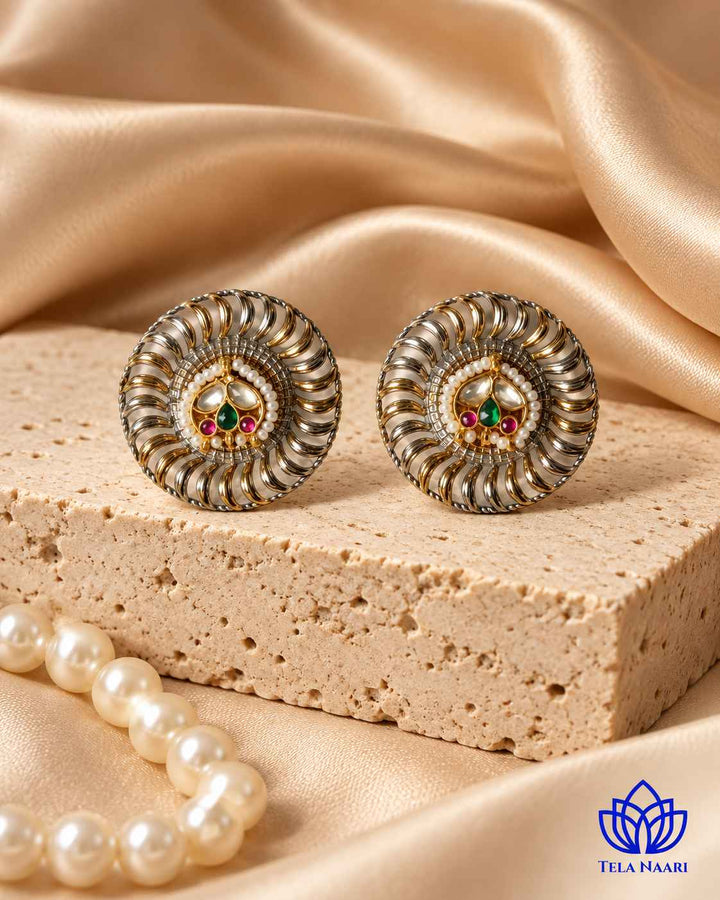 Ruchi Dual Tone Pachi Kundan Stud Earrings