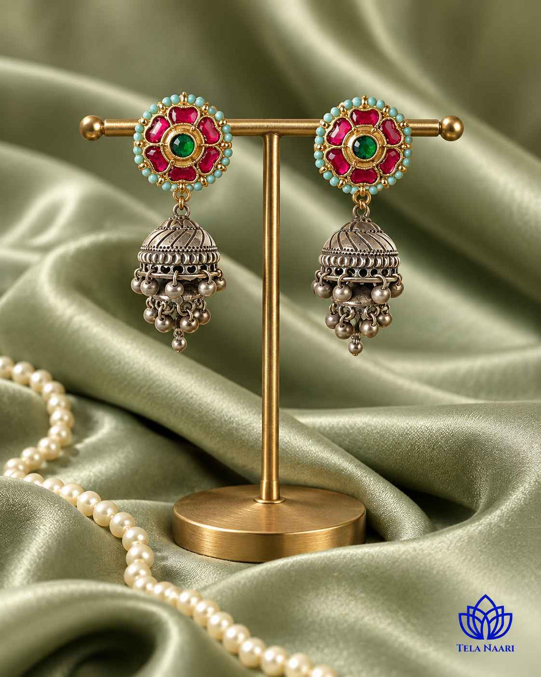 Sushmita Dual Tone Pachi Kundan Jhumka Earrings