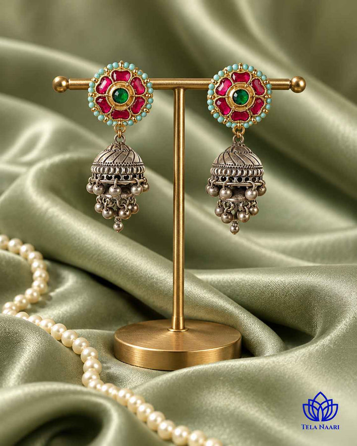 Sushmita Dual Tone Pachi Kundan Jhumka Earrings