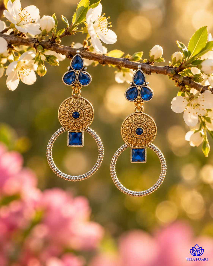 Aishwarya Blue Dual Tone Silver Plated Earrings