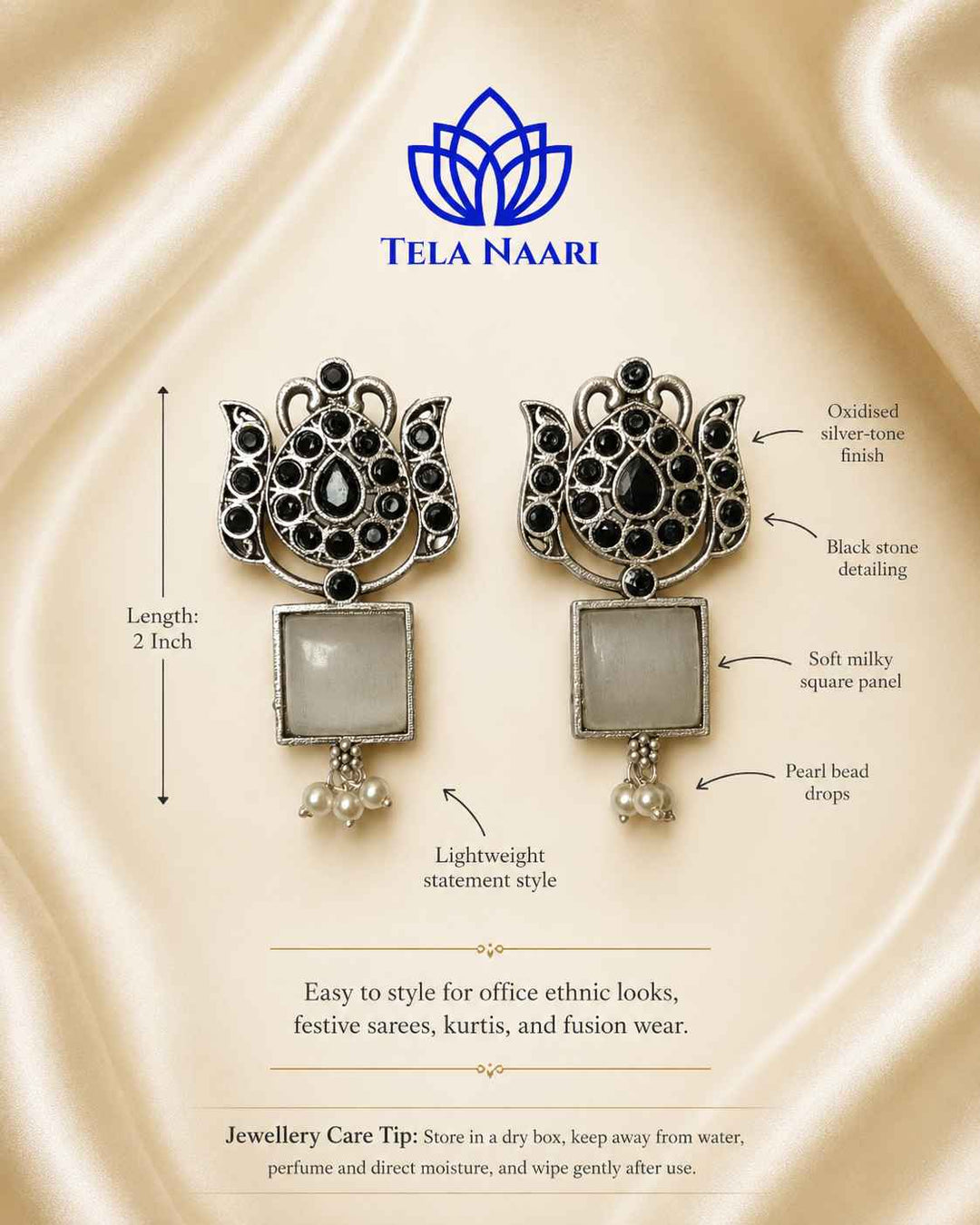 Silver Oxidised Earrings Azalea White