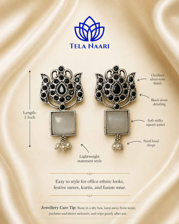 Silver Oxidised Earrings Azalea White