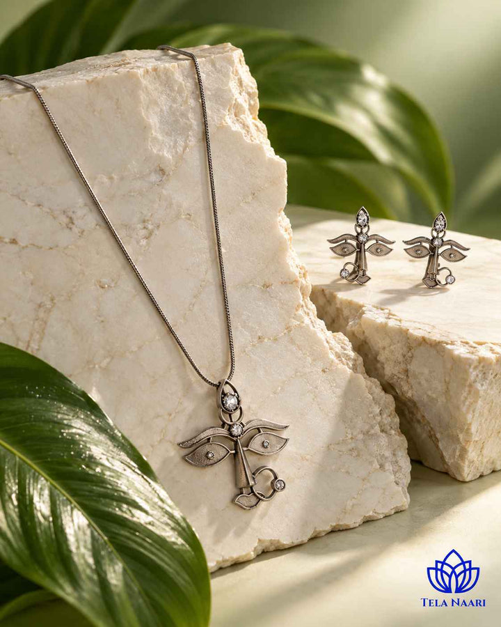 Maa Durga Silver Plated Necklace Set