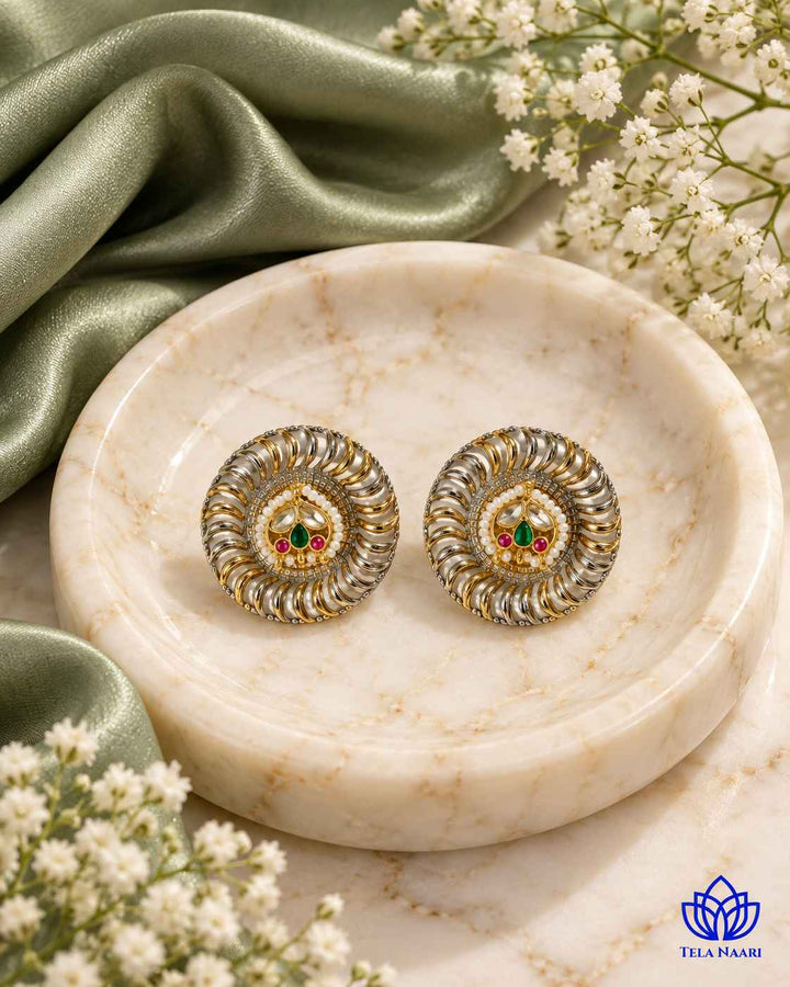 Ruchi Dual Tone Pachi Kundan Stud Earrings