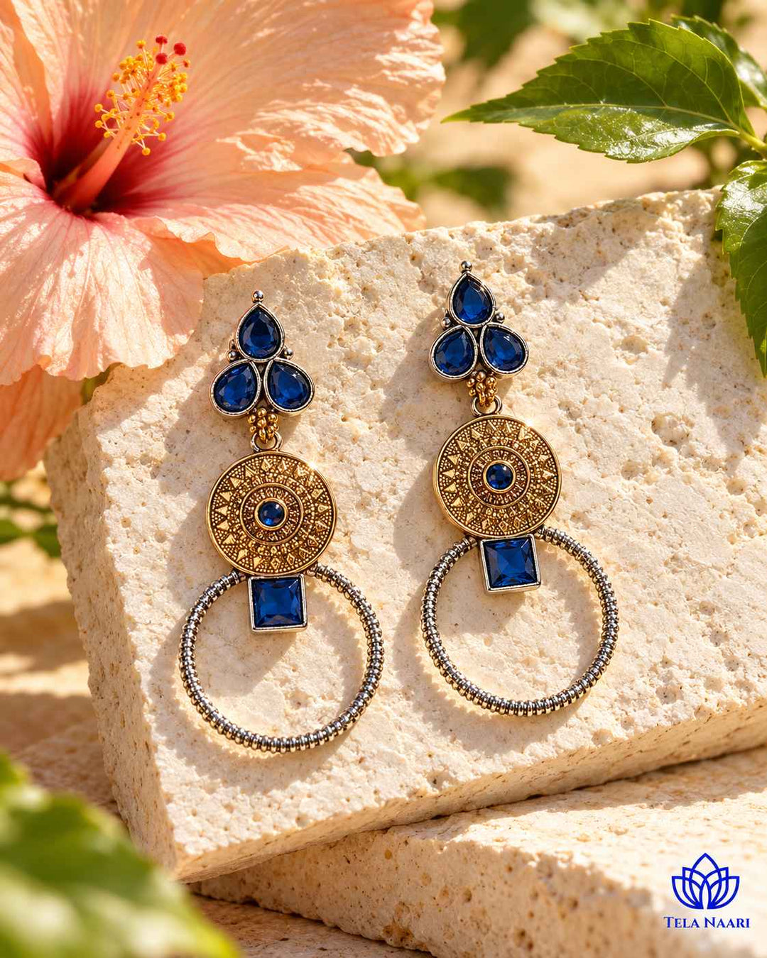 Aishwarya Blue Dual Tone Silver Plated Earrings