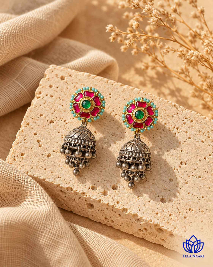 Sushmita Dual Tone Pachi Kundan Jhumka Earrings
