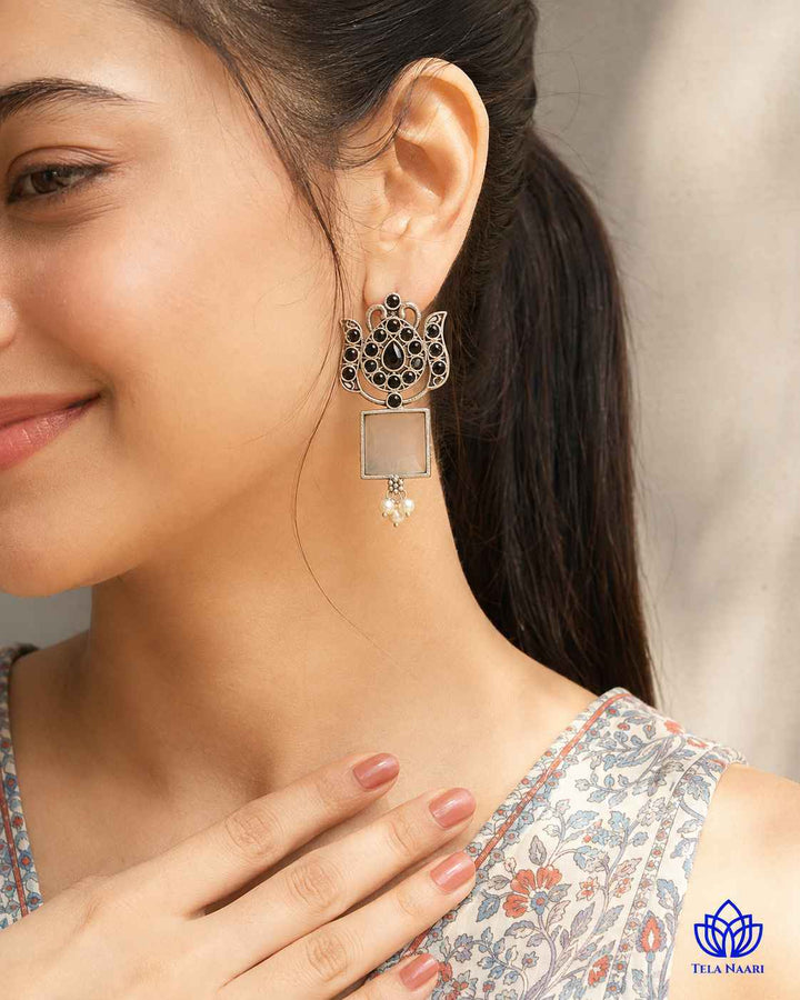 Silver Oxidised Earrings Azalea White