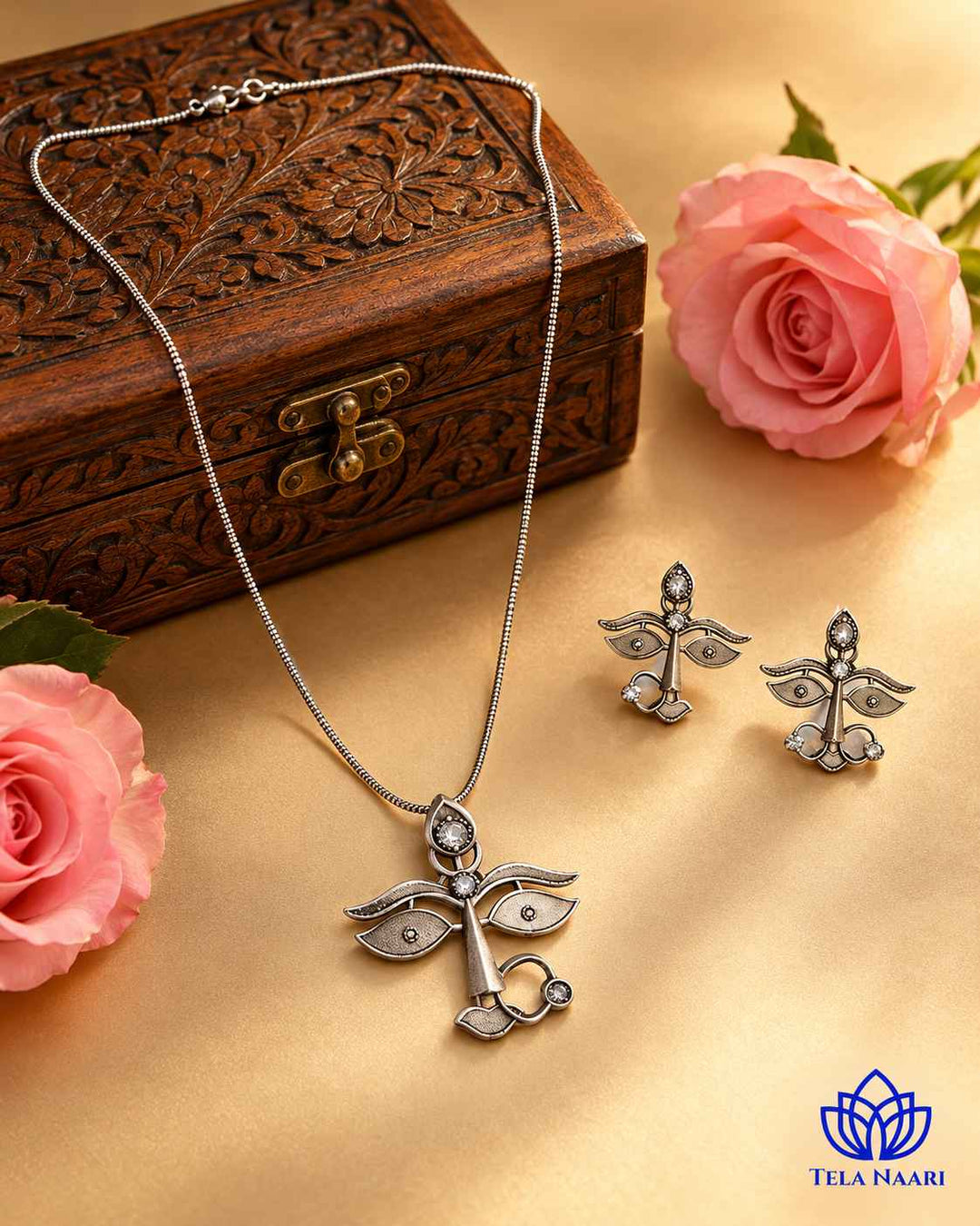 Maa Durga Silver Plated Necklace Set