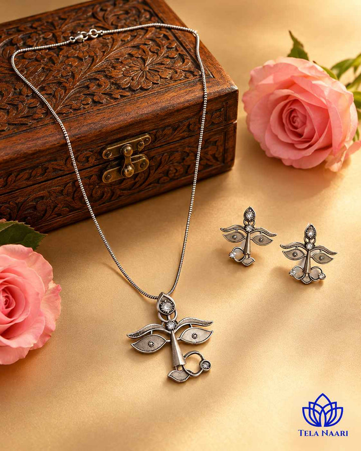 Maa Durga Silver Plated Necklace Set