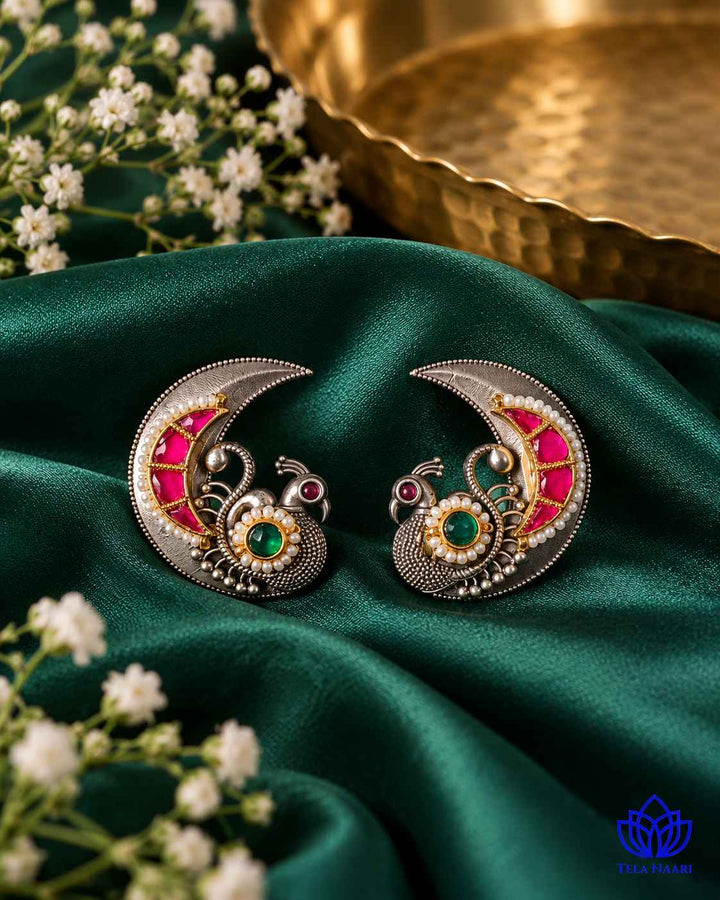 Nayana Dual Tone Fushion Pachi Kundan Stud Earrings