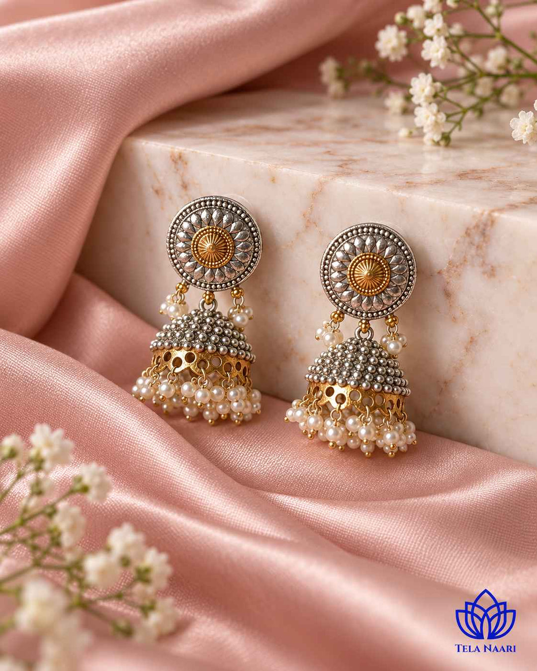 Renu Dual Tone Silver Plated Jhumka Earrings