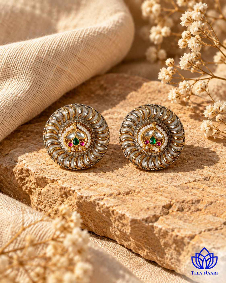 Ruchi Dual Tone Pachi Kundan Stud Earrings