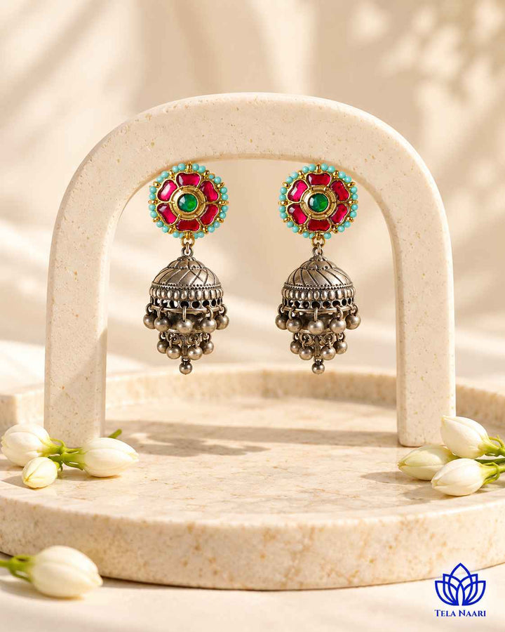 Sushmita Dual Tone Pachi Kundan Jhumka Earrings
