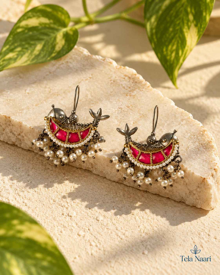 Nidhi Dual Tone Fushion Pachi Kundan Hook Earrings