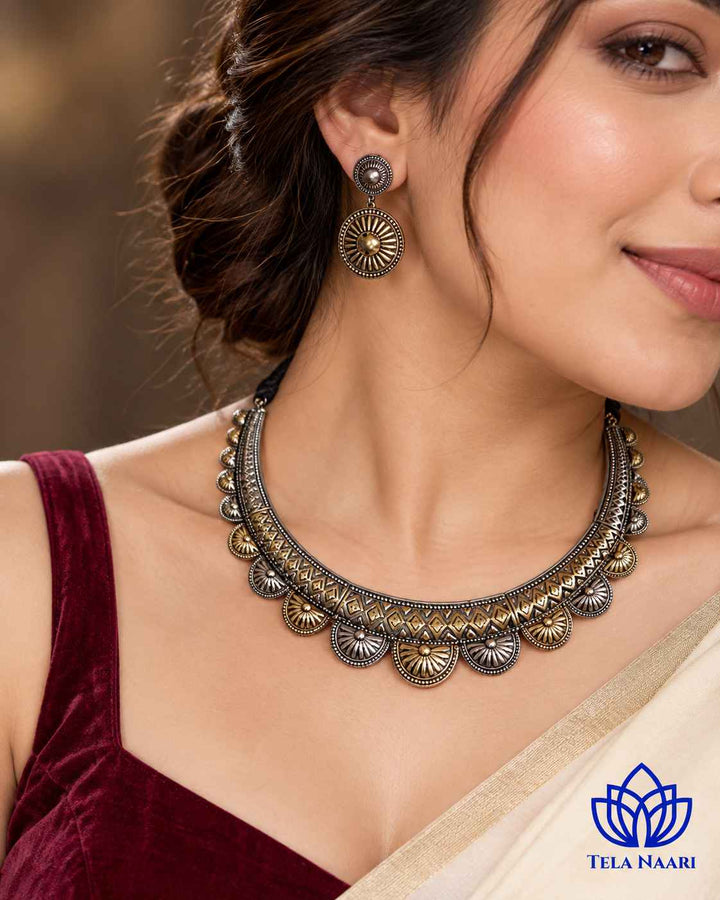Dual Tone Choker Hasli Necklace Set