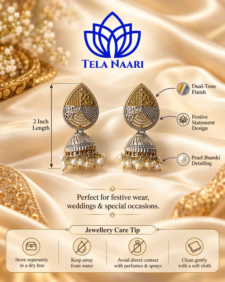 Sudipta Dual Tone Silver Plated Jhumka Earrings