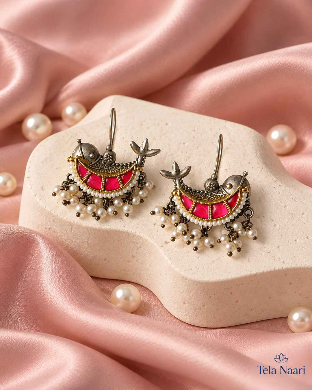 Nidhi Dual Tone Fushion Pachi Kundan Hook Earrings