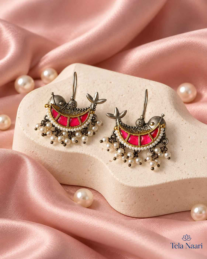 Nidhi Dual Tone Fushion Pachi Kundan Hook Earrings