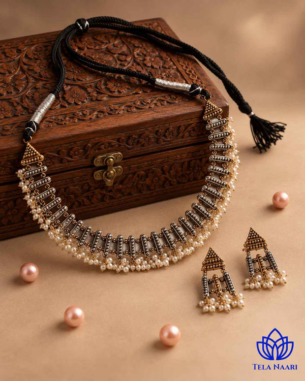 Rosy Dual Tone Choker Necklace Set