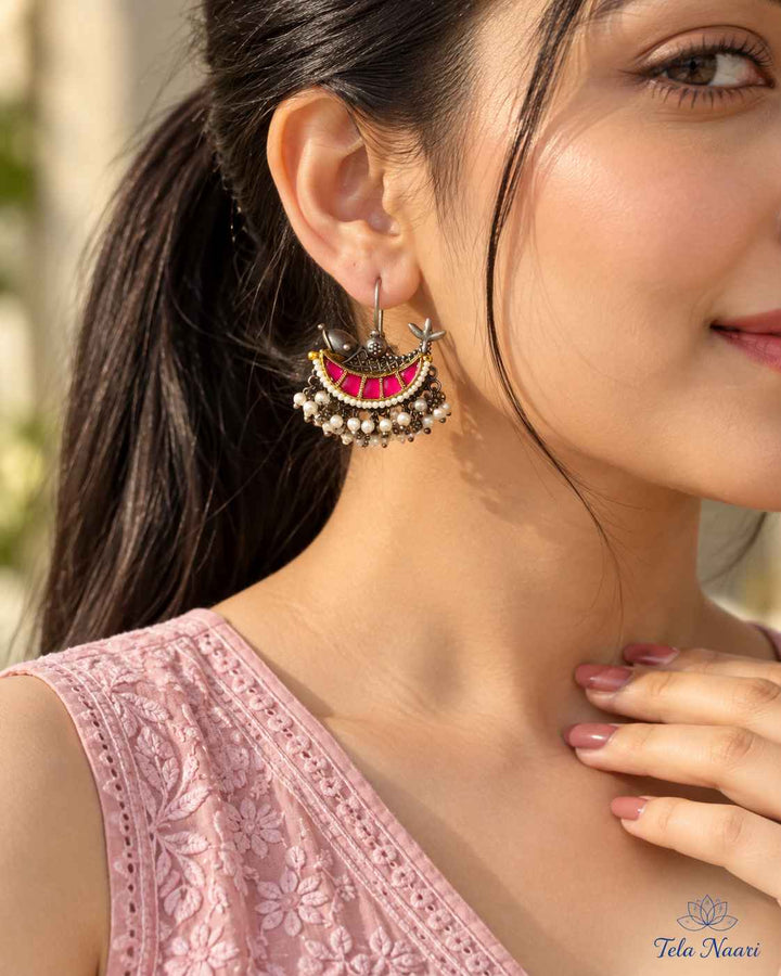 Nidhi Dual Tone Fushion Pachi Kundan Hook Earrings
