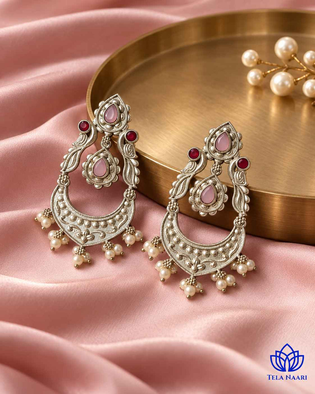 Silver Oxidised Earrings Pink Jannat