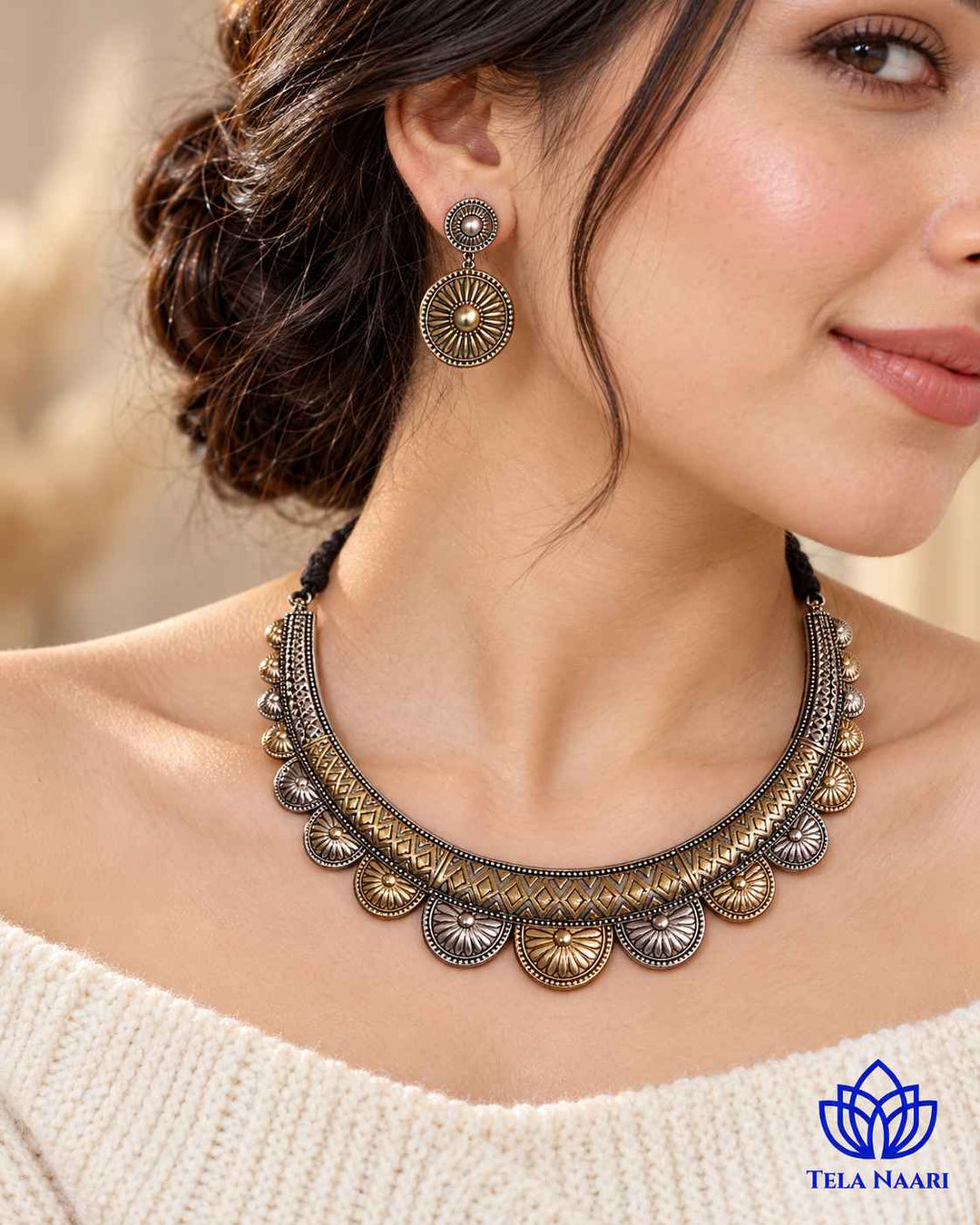 Dual Tone Choker Hasli Necklace Set