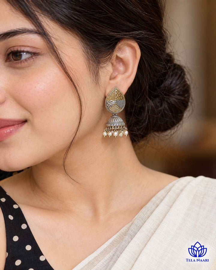 Sudipta Dual Tone Silver Plated Jhumka Earrings