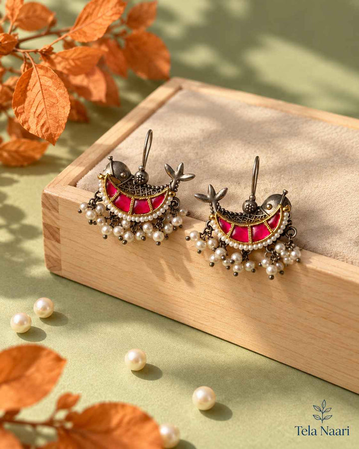 Nidhi Dual Tone Fushion Pachi Kundan Hook Earrings