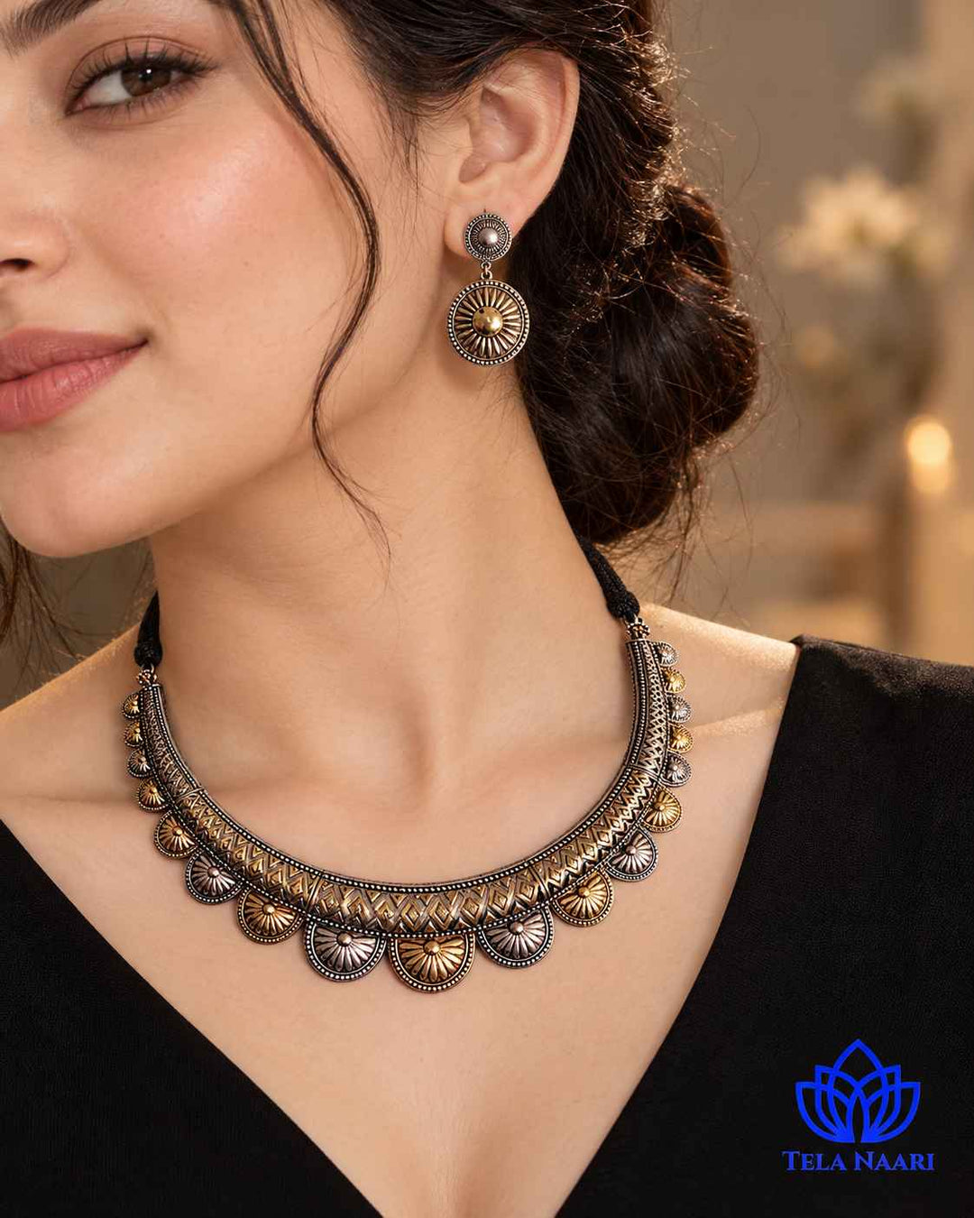 Dual Tone Choker Hasli Necklace Set