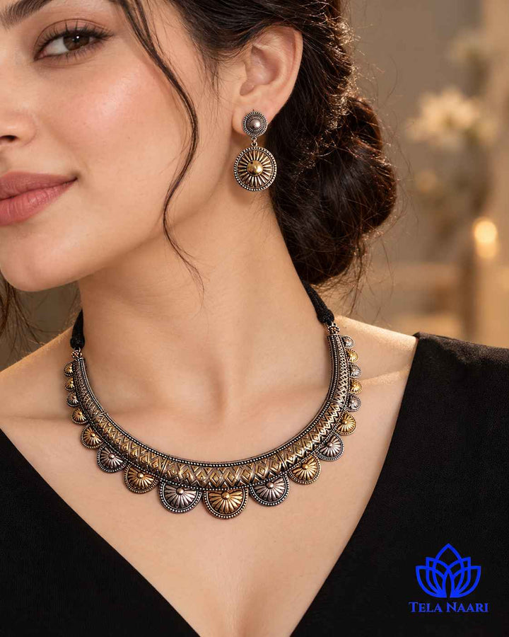 Dual Tone Choker Hasli Necklace Set