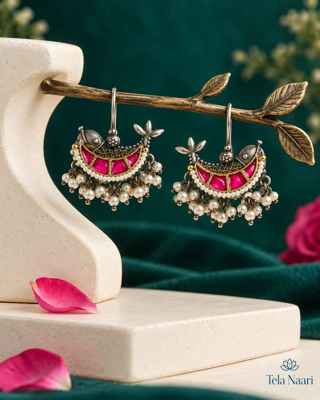 Nidhi Dual Tone Fushion Pachi Kundan Hook Earrings