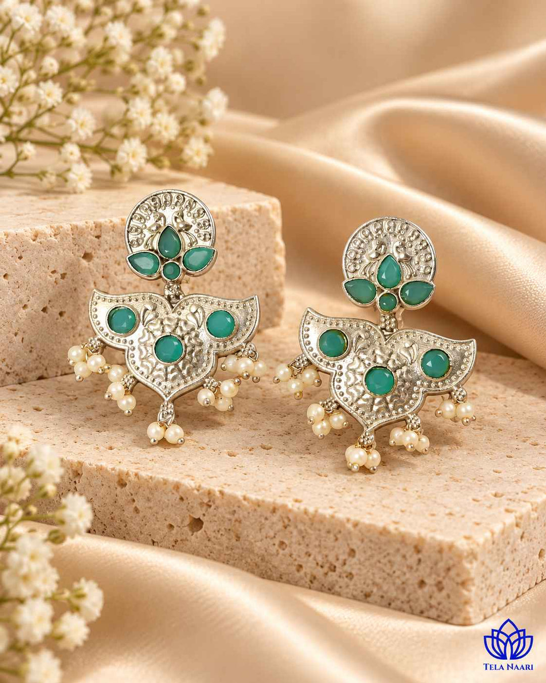 Silver Sky Blue Oxidised Earrings Bashobi