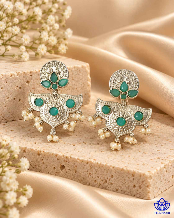 Silver Sky Blue Oxidised Earrings Bashobi