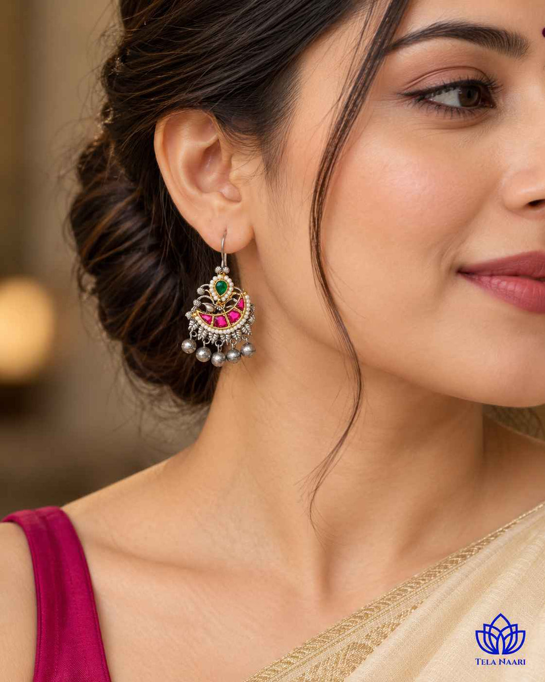 Kiranjeet Pachi Kundan Fusion Dual Tone Hook Earrings